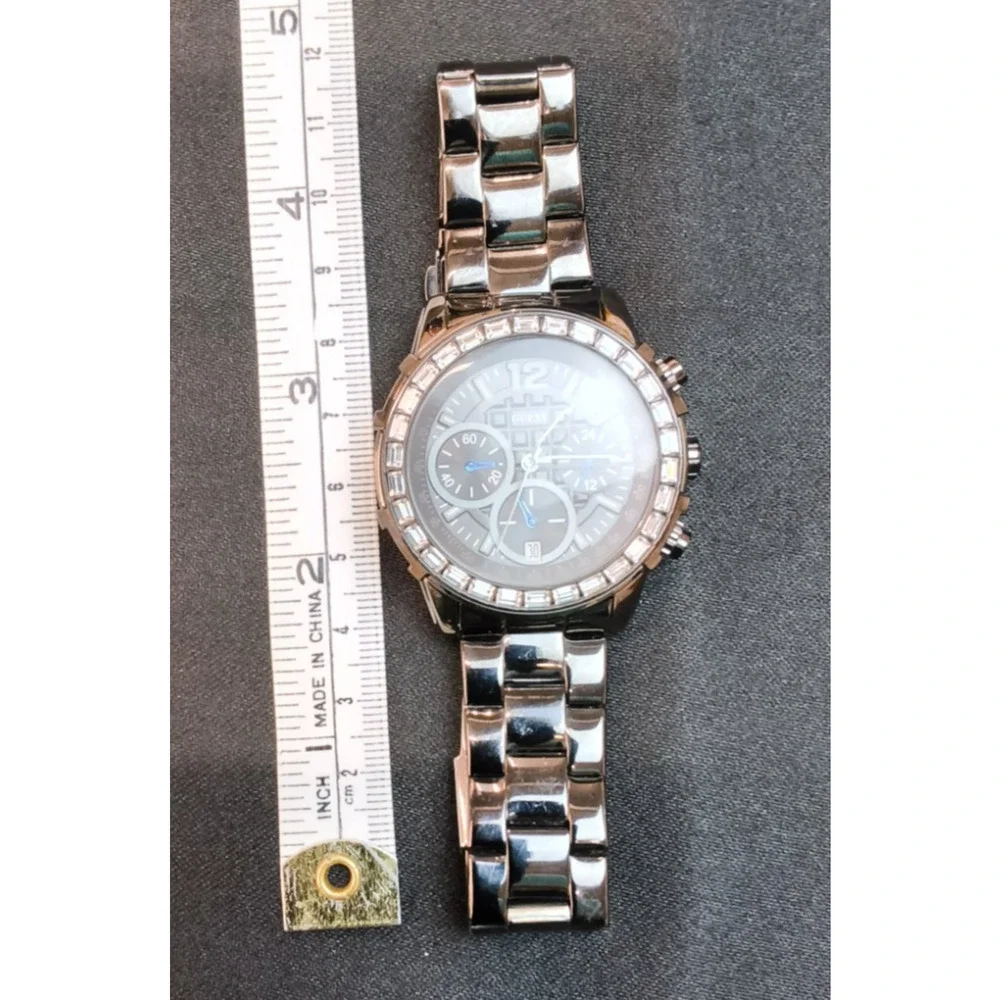Guess Gun Metal Toned Chronograph Women's Watch U0016L3 WR 330' Jeweled #W5151